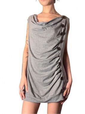 Y2K Grey Cowl Neck Mini Dress W/ Buttons